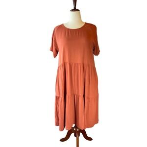 Tea N Rose Rust Orange Tiered Midi Dress Rayon Linen Blend XL ID36161